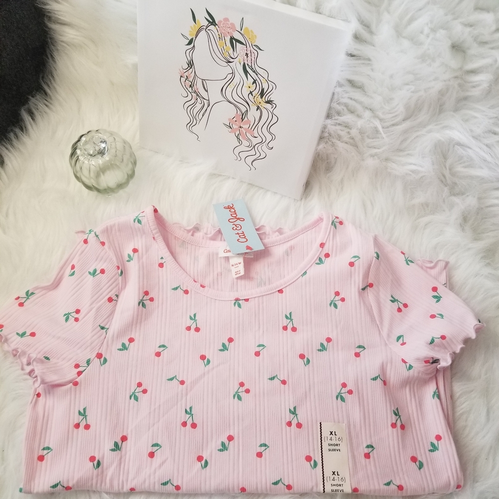 This cute pink cherry short sleeve shirt